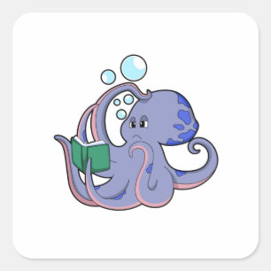 Adesivo Quadrado Octopus em Leitura com Livro