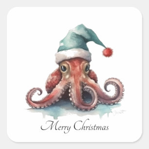 Adesivo Quadrado Octopus Natal, personalizável