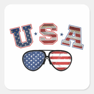 Adesivo Quadrado Óculos de sol da bandeira americana dos EUA Vetera
