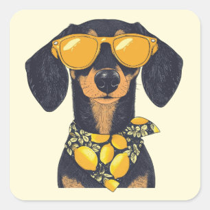 Adesivo Quadrado Óculos de Sol de Cachorro Dachshund Resfriados Lim