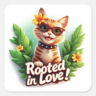 Adesivo Quadrado Óculos de Sol de Gato Malhado Enraizado em Amor Ba