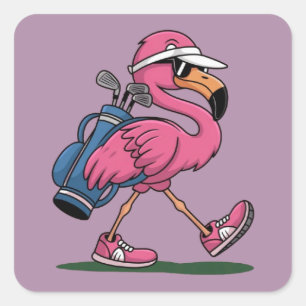 Adesivo Quadrado Óculos de Sol de Golfe Ping Flamingo Amante de Gol
