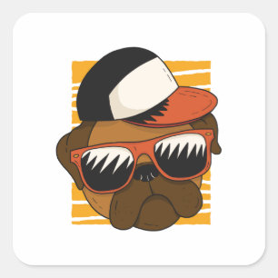 Adesivo Quadrado Óculos de Sol de Pug Design de Cabeça