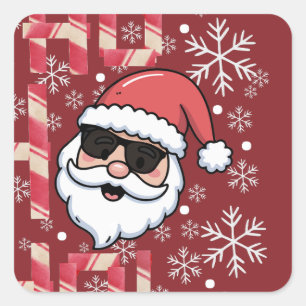 Adesivo Quadrado Óculos de sol do Papai Noel retrô legal chaveiro d