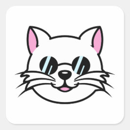 Adesivo Quadrado Óculos Pretos Vestidos de Gatos Brancos / Óculos e