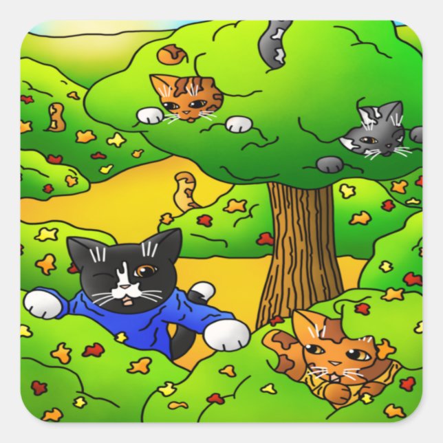 Adesivo Quadrado Ocultar e Procurar Gatos (Frente)