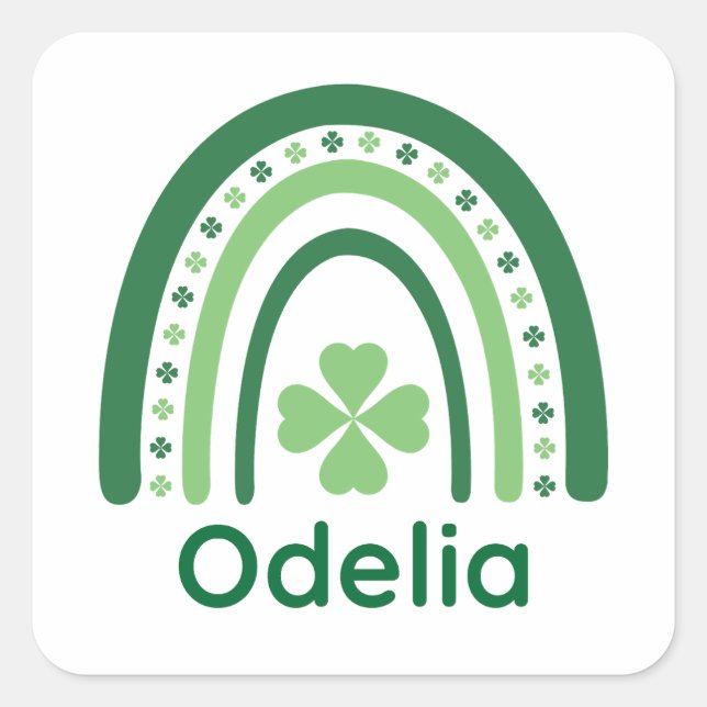 Adesivo Quadrado Odelia Nome Clover Boho Rainbow (Frente)