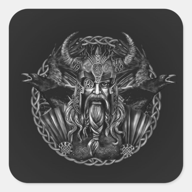 Adesivo Quadrado Odin e seus corvos Huginn e Muninn (Frente)