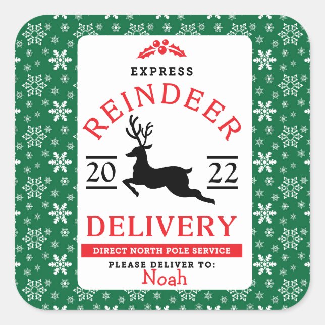 Adesivo Quadrado Oferta de Reindeer Express - Presente Personalizad (Frente)