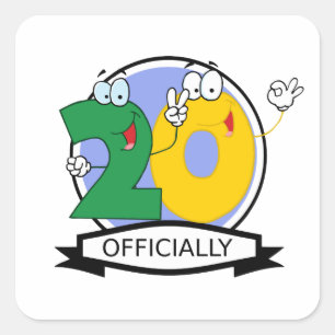 Adesivo Quadrado Oficialmente bandeira de 20 aniversários