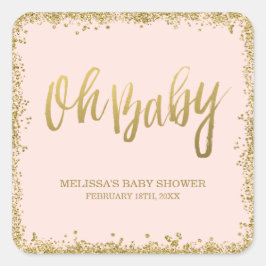 Adesivo Quadrado Oh Baby Blush Dourado Chá de fraldas brilhante ros