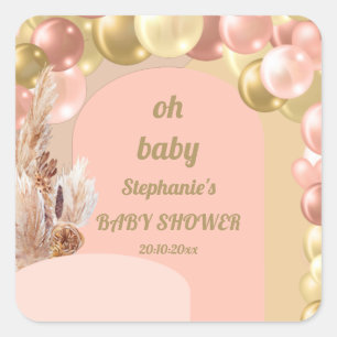 Adesivo Quadrado Oh baby boho arco de balão chá de bebê 
