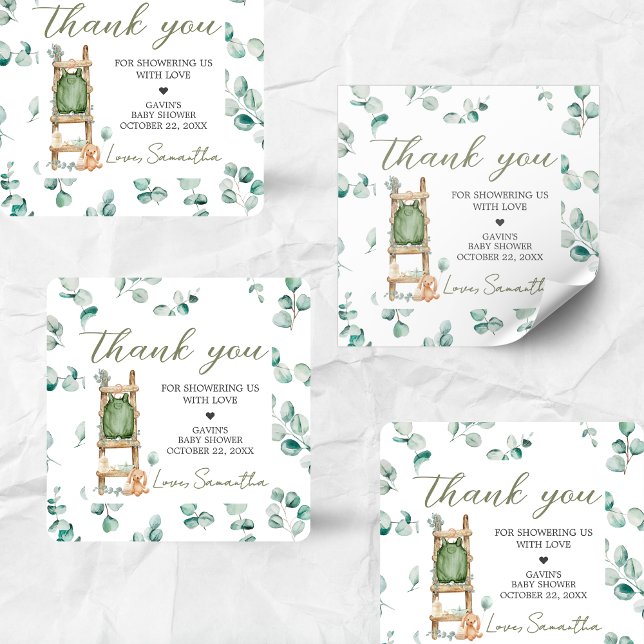 Adesivo Quadrado Oh Baby Boho Eucalyptus Chá de fraldas (Oh Baby Greenery Baby Shower Sticker)