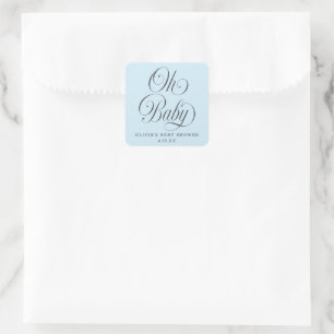 Adesivo Quadrado Oh Baby Elegant Script Lt. Azul Favor Chá de Bebê