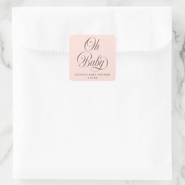 Adesivo Quadrado Oh Baby Elegant Script Pink Baby Shower Favor (Bolsa)