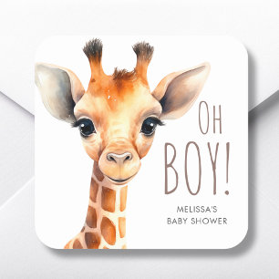 Adesivo Quadrado Oh Boy Giraffe Chá de fraldas Favor