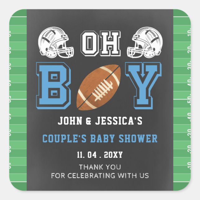 Adesivo Quadrado Oh Boy Super Bowl Chá de fraldas (Frente)