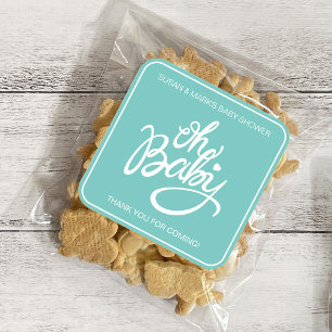 Adesivo Quadrado Oh Chá de fraldas Quadrado de Bebê - Turquesa