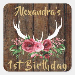 Adesivo Quadrado Oh Deer Birthday Favor Sticker