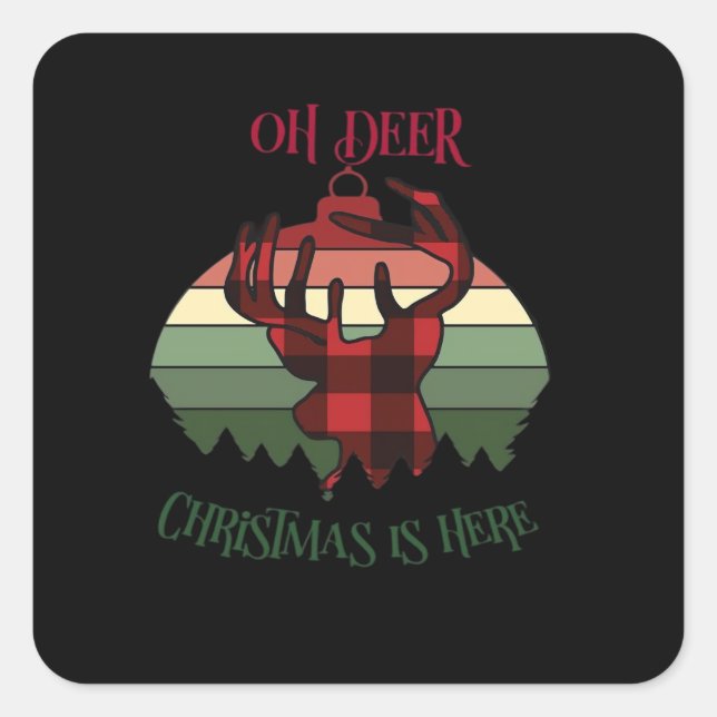 Adesivo Quadrado Oh Deer Christmas Is Here Joyful Aesthetic  (Frente)