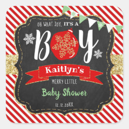 Adesivo Quadrado "Oh, que alegria, é um menino!" Chá de fraldas de 