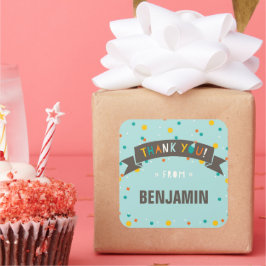 Adesivo Quadrado Oh Que Divertido Aniversário De Confetti Obrigado,