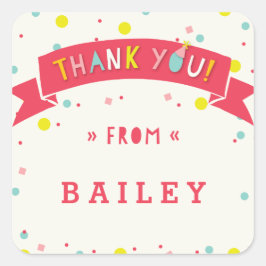 Adesivo Quadrado Oh Que Divertido Aniversário De Confetti Obrigado,