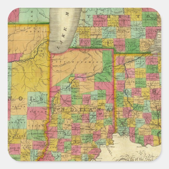 Adesivo Quadrado Ohio, Indiana e Illinois (Frente)