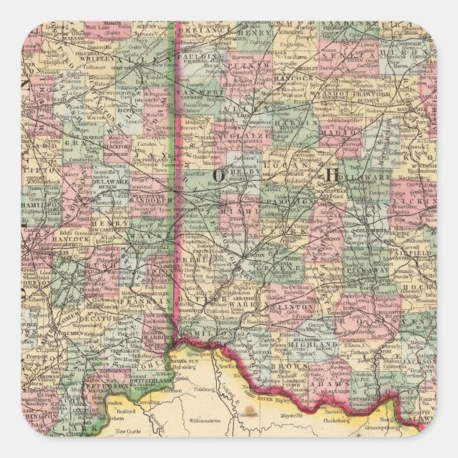 Adesivo Quadrado Ohio, Mapa de Indiana por Mitchell (Frente)