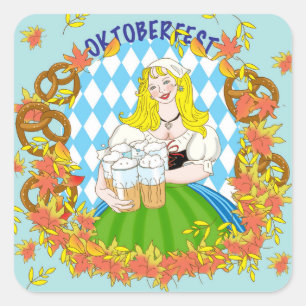 Adesivo Quadrado Oktoberfest , garota e cerveja