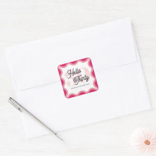 Adesivo Quadrado Olá, 30 Wavy Groovy aniversário de 30 anos