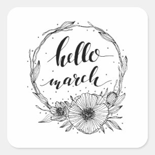 Adesivo Quadrado Olá, Arte da Linha Marcha