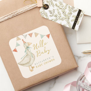 Adesivo Quadrado Olá, Chá de fraldas de Pato