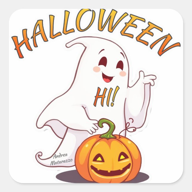 Adesivo Quadrado Olá! Dia das Bruxas (Frente)