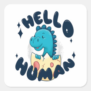 Adesivo Quadrado Olá humano dinossauro engraçado