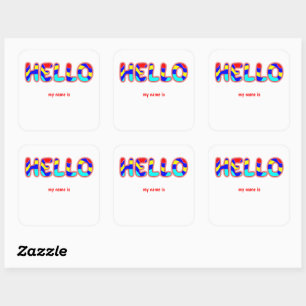 Adesivo Quadrado OLÁ, meu nome é Multicolor Vibrant Text