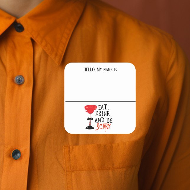 Adesivo Quadrado Olá, Nome de etiqueta, Festa de Halloween (Criador carregado)