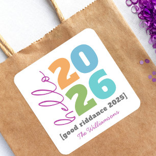 Adesivo Quadrado Olá Novo Ano Negrito Moderno Personalizar Nome do