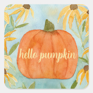 Adesivo Quadrado Olá Pumpkin Stickers Autumn Watercolor