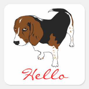 Adesivo Quadrado Olá Stickers de Boas Vindas do Cachorrinho Beagle