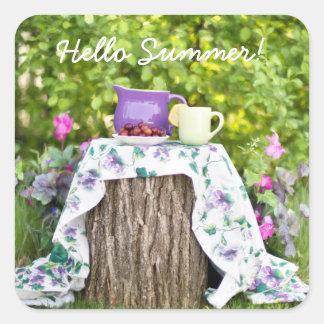 Adesivo Quadrado Olá, Summer Tea e Ameixas no Jardim