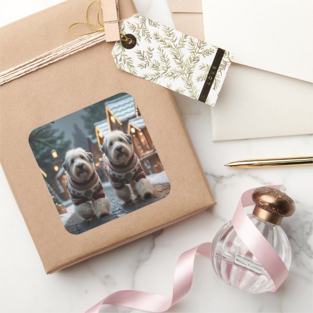 Adesivo Quadrado Old English Sheepdogs Christmas Snow Holiday (Presentear)