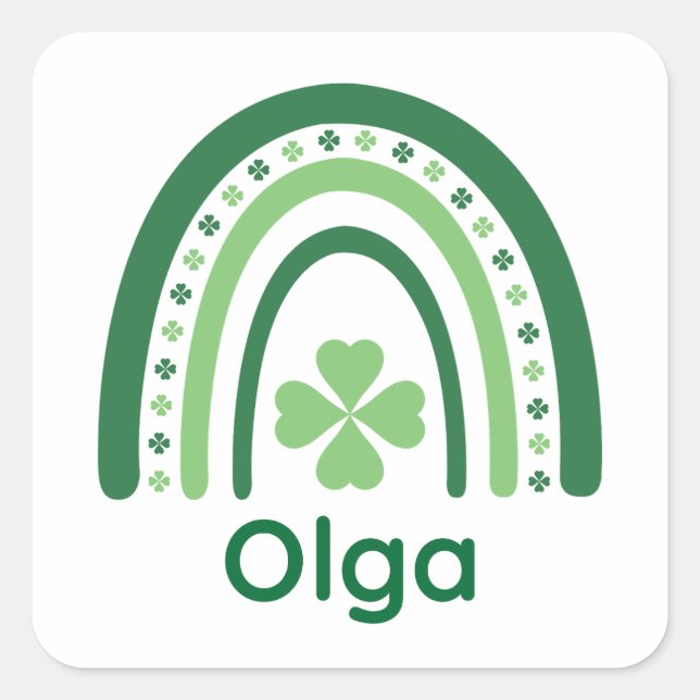Adesivo Quadrado Olga Nome Clover Boho Rainbow (Frente)