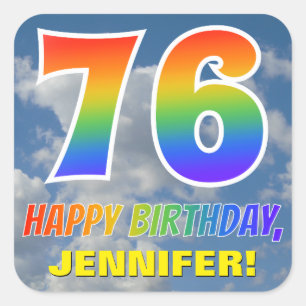 Adesivo Quadrado Olhar "76" do arco-íris & "FELIZ ANIVERSARIO",