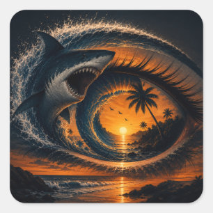 Adesivo Quadrado Olho da Onda – Pôr do Sol Óptico Surrealista do Tu