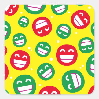 Adesivo Quadrado Olhos Sorridentes Emojis Vermelho Verde Amarelo