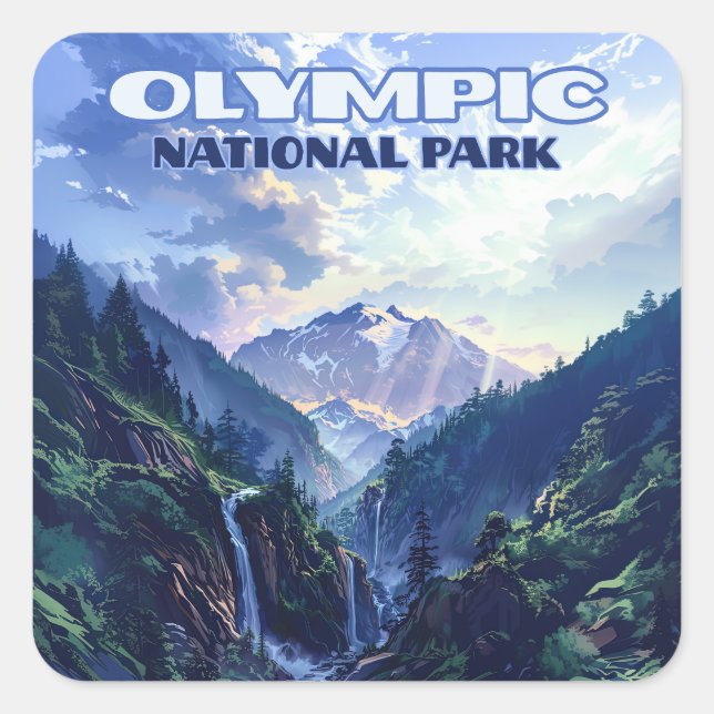 Adesivo Quadrado Olimpiadas National Park Washington Mounts Vintage (Frente)