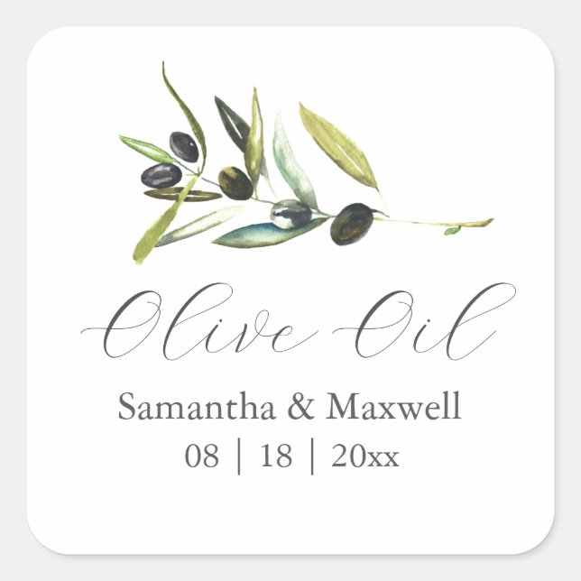 Adesivo Quadrado Olive Oil Wedding Favors Sticker (Frente)