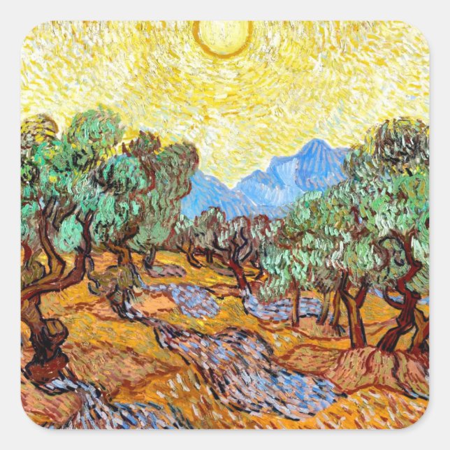 Adesivo Quadrado Oliveiras (1889) paisagista Vincent Van Gogh (Frente)