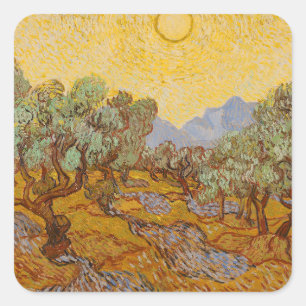 Adesivo Quadrado Oliveiras de Van Gogh Sol Amarelo Céu
